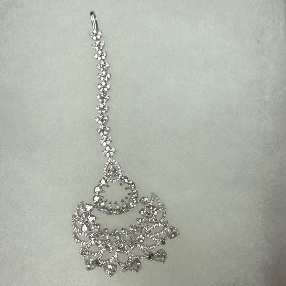 Silver Crystal Chandelier Tikka - Silver Bridal Headpiece